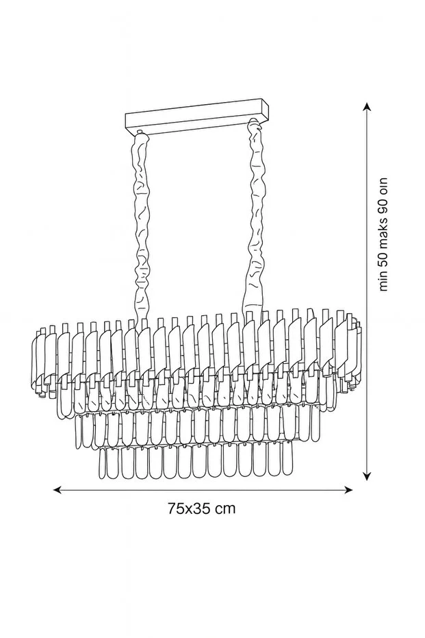 Palmira 75x35 Cm'lik 3 Katlı Prizma Kesim Kristal Taşlı Lüks Avize 6'lı - (Beyaz Gold)